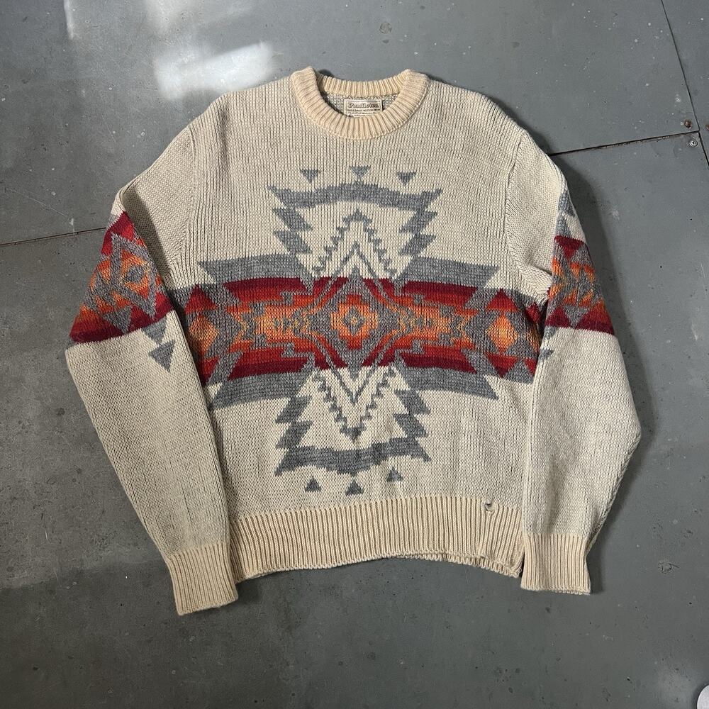 Vintage 70s PENDLETON Chief Joseph Harding Aztec Southwestern Sweater size Large